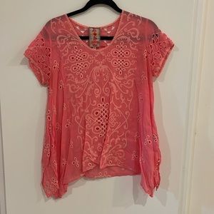 Johnny Was Eyelet Coral Top